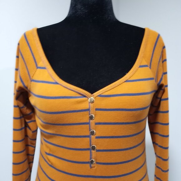 RUE 21 BROWN|BLUE STRIPED JERSEY DRESS WITH GOLD BUTTONS WOMEN SIZE XL - Picture 5 of 9